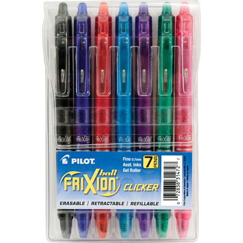 Pilot FriXion Ball Clicker Erasable Gel Pens Fine Point Assorted 7-Pack 31472