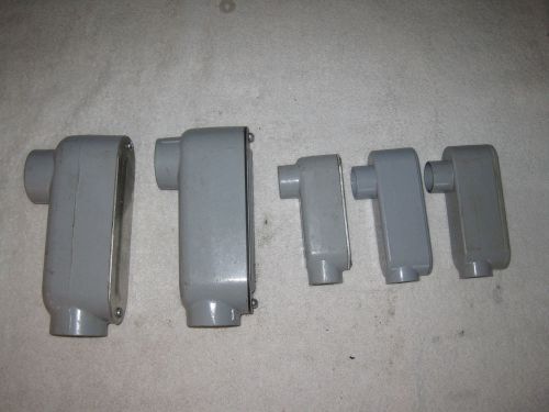 (5) piece assortment lb style conduit bodies  1 1/2&#039; / 1 1/4 &#034; / 3- 3/4&#034; for sale