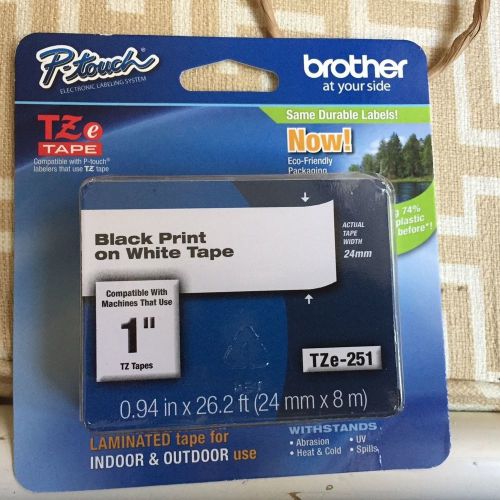 Brother P-Touch Black Print on White Tape Label Cartridge TZe-251 1&#034;