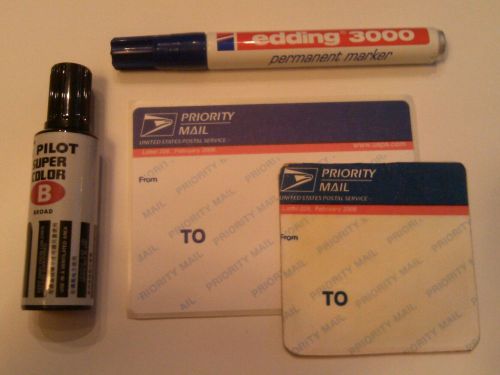 25 NOS Usps priority mail labels 228 bluetop pack pilot &amp; edding marker