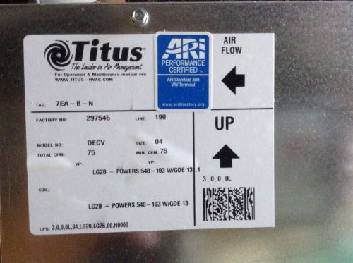 &#034;Titus&#034; VAV Digital Single Duct Terminal (Series DESV) CFM 75 / Size: 04