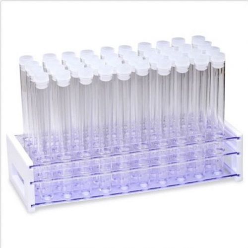 50 x plastic test tubes with caps and rack kit | 8ml | 1.3cm x 10cm for sale