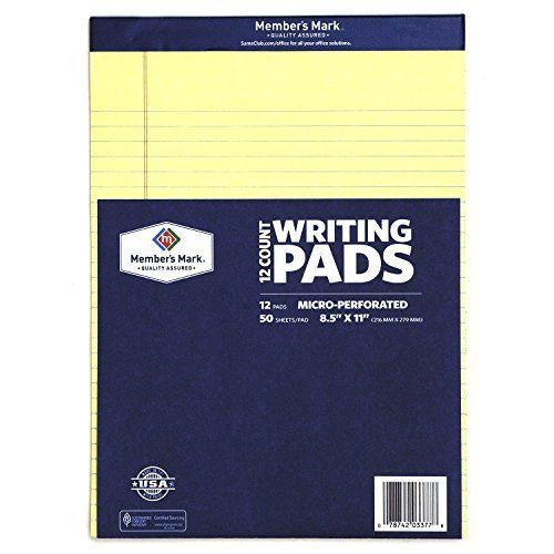 NEW Members Mark - Perforated Writing Pad  8.5&#034; x 11&#034;  Canary - 12 Pads