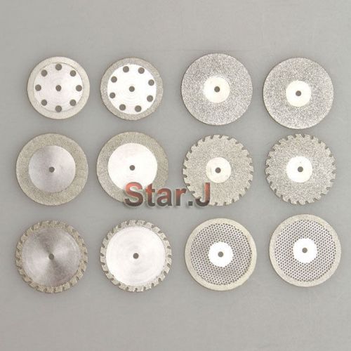 12pcs Diamond Polishing Wheel Saw Disc Rotary Dental Ceramic Plaster Resin Tool