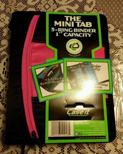 New Case It The Mini Tab 3 Ring Zip Binder 1 inch Capacity! Neon Pink!