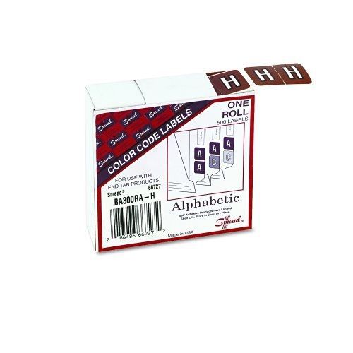 Smead BA300RA Color-Coded Alphabetic Label, H, Label Roll, Brown, 500 labels per
