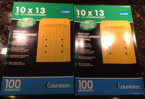 Columbian Kraft 10x13 Inter Office Envelopes 28lb 100ct, lot of 2 Boxes