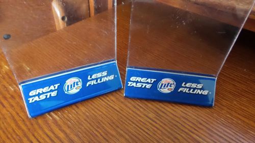 2 Restaurant Cafe Menu Holder Miller LITE beer list table advertising insert