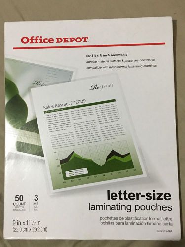 Office Depot 50 Ct 3 Mil 9&#034; X 11.5&#034; Letter Size Laminating Pouches 535-704 NIB
