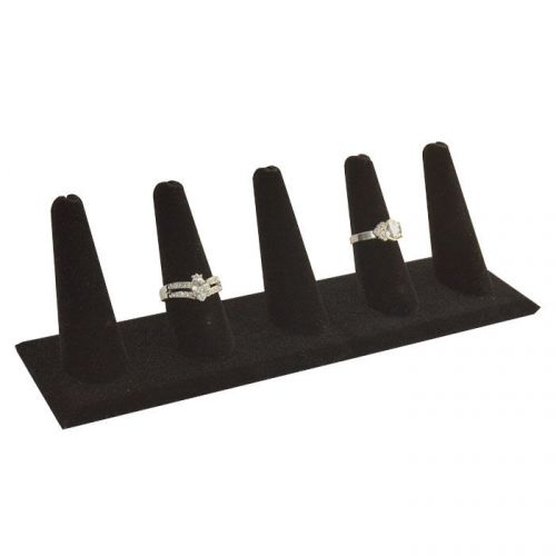5 RING FINGER, 8&#034;L x 2&#034;H BLACK VELVET JEWELRY DISPLAY STAND SET TOP CASE GD5B1