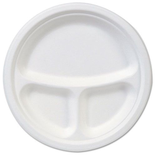 EcoSmart Molded Fiber Dinnerware, 3-Compartment Plate, White,10Dia, 500/Carton