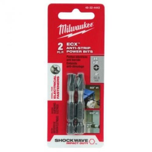 2&#034; shockwave impact duty ecx power bit #1 and #2 combo pack milwaukee 48-32-4443 for sale