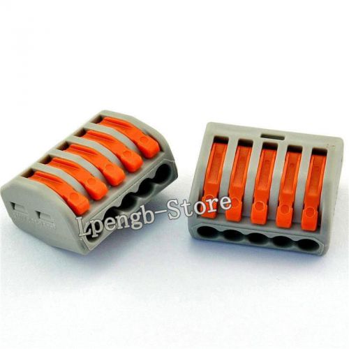 10pcs wago pct-215 spring lever push fit reuseable cable 5 wires connector 32a for sale