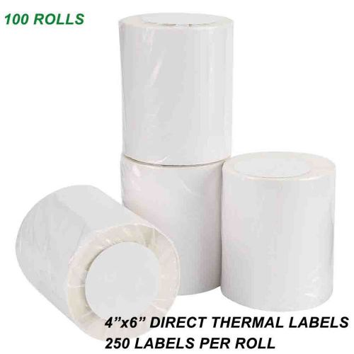 100 Rolls 4x6 Direct Thermal Labels 250/Roll For Zebra LP2844 Eltron ZP450