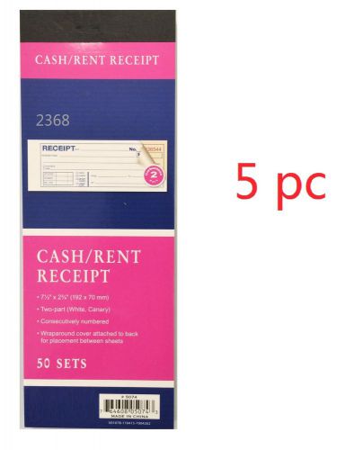 5pk Cash Money Rent Receipt Record Book 2Part 50 Sets Duplicate Copy w/oCarbon