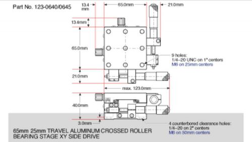 OptoSigma 65mm 25mm Travel Aluminum Crossed Roller Bearing Stage XY Side Drive