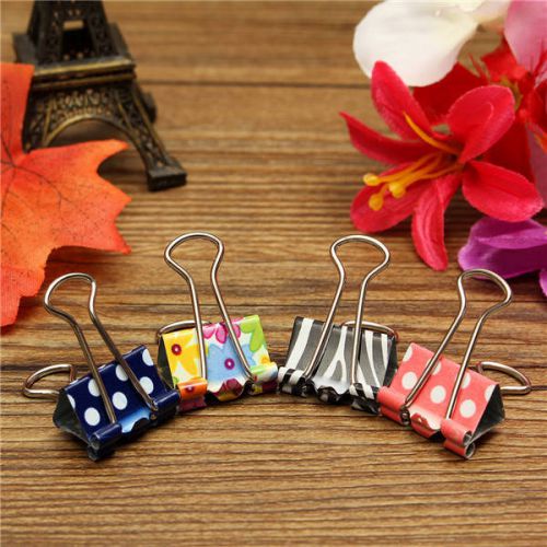 New 19mm Floral Foldback Binder Clips Metal Grip For Office Paper Documents