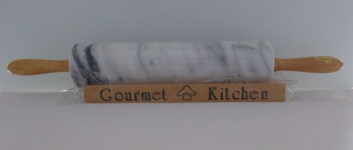 Gourmet Kitchen White Marble Rolling Pin With Base - Dough Roller