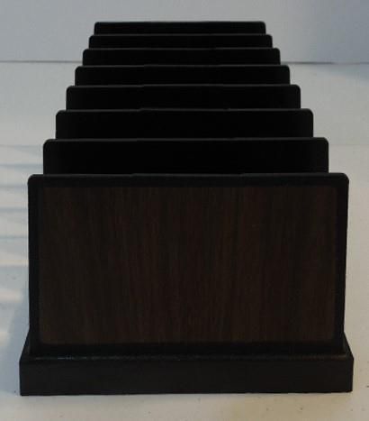 Vtg rogers black wood grain look plastic 7 slot desk file letter mail organizer for sale