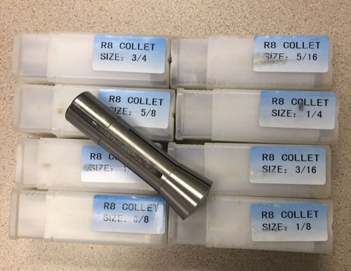 8 pc r8 collet set from 1/8&#034; to 3/4&#034; for milling machine r-8 free shipping! for sale