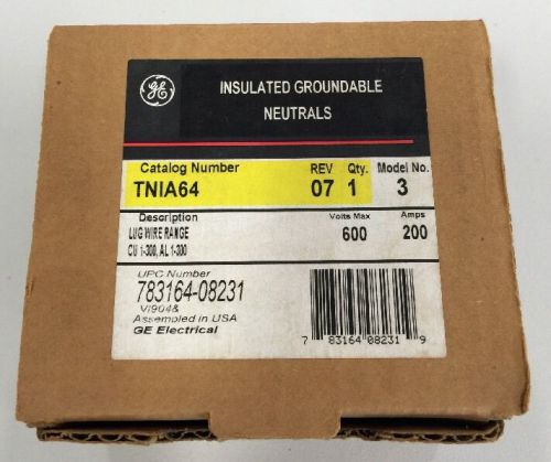 General Electric TNIA64 Insulated Groundable Neutrals 200 Amp 600 Volt Model #3