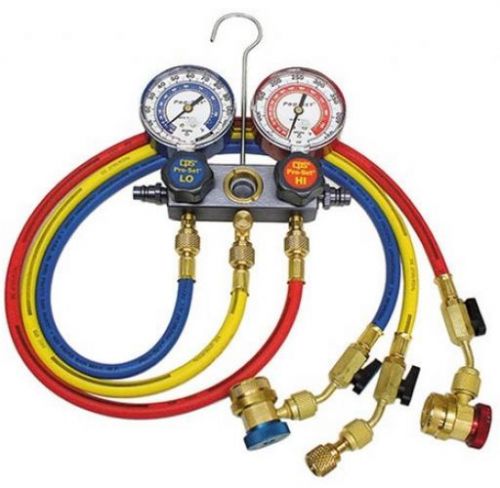 CPS Products MA1234 Pro-Set Aluminum Block Manifold A/C Gauge Set With Hoses