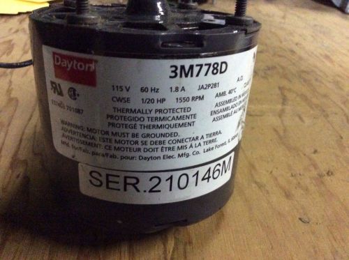 Dayton 1/20hp motor, #3M778D, 115v, 1.8amps, 1550rpm, 1phase, 30 day warranty