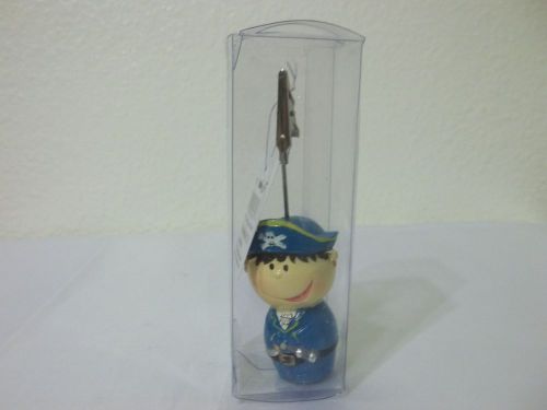 Boy pirate blue wire note holder press clip 4 1/2&#034;desk accessory office NIB Cute