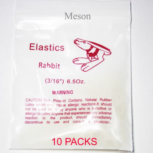 10Packs Dental 3/16&#039;&#039; 6.5Oz Latex Elastics Ligature Ties Bands Rabbit US F