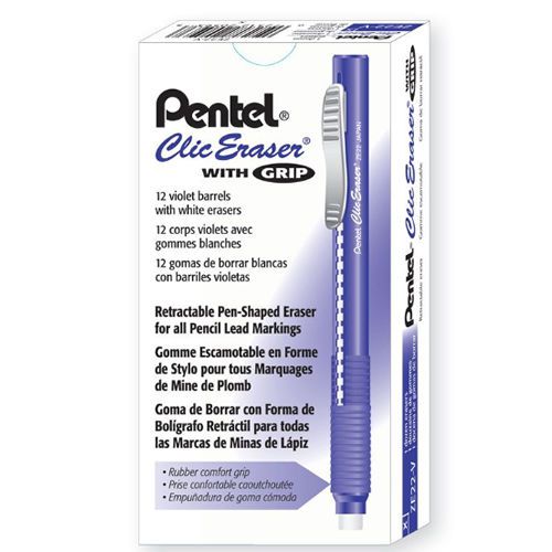 GENUINE Pentel ZE22 CLIC Rectractable Eraser Pen (12pcs) - Violet FREE SHIP