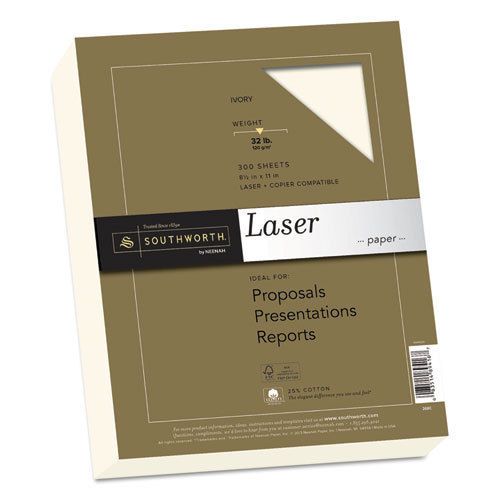 25% cotton premium laser paper, 32lb, smooth, 8 1/2 x 11, ivory, 300 sheets for sale