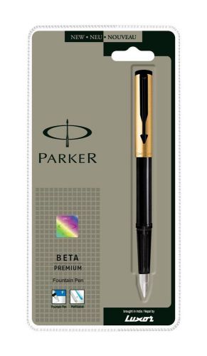 PARKER (Set Of -2) - Beta Premium Gold Fountain Pen New Fine stainless steel nib