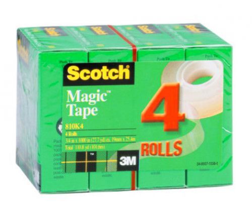 Scotch Magic Tape Boxed 4 Rolls Home Offices and Schools Matte Finish 3/4&#034;x1000&#034;