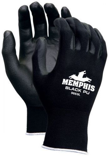 Memphis glove 9669l nylon knitted shell memphis gloves black pu dipped palm 1dz for sale