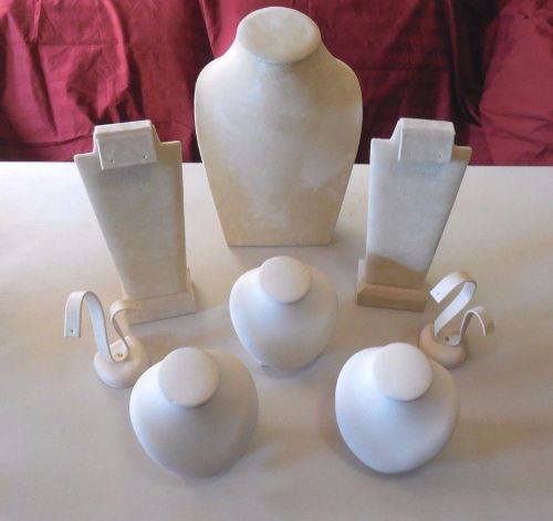 8pc Necklace Display Wholesale Lot: Beige Velvet Bust Set with Earring Stand