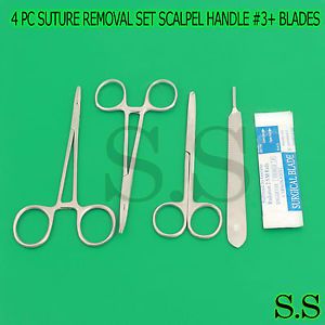 4 PC CLASSIC SUTURE LACERATION REMOVAL KIT SET (SCALPEL HANDLE #3+ 5 BLADES #10)