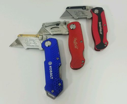 Shefield Cobalt Utility Knife Razor Blade Box Cutter Lot of 3 Used Knives