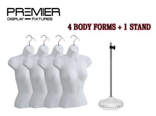 SET OF 4 HANGING FEMALE BODY FORM WAIST LONG PLASTIC MANNEQUIN WITH BASE WHITE