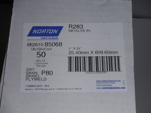 Norton 1&#034; x 24&#034; / 80 grit sanding belts metalite (50 pieces) for sale