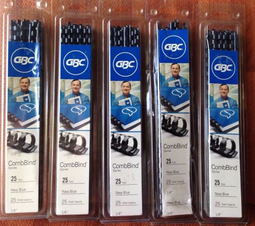 GBC 1/4&#034; CombBind Spines 25 Pack Navy Blue 25 Sheet Capacity Set Of 5 (125)