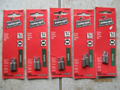 Lot of 5 Vermont American CLUTCH Screwdriver Insert Bits 5 32&#034; 15342 3/16&#034; 15343