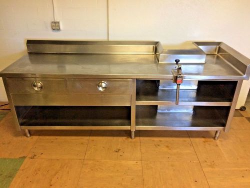 2 Drawer Stainless Steel Table Cabinet W/ Can Opener, Under Storage &amp; 8&#034; Splash