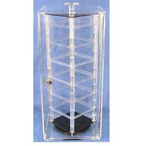 Locking Revolving Rotating Earrings Display Case Stand Holds 48 2&#034; Cards