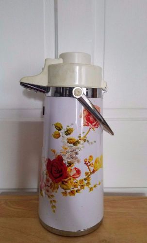 Vintage Air Pot coffee/drinks vacuum pump insulated carafe Pink red yellow roses