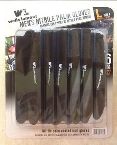 Lot of 6 wells lamont men&#039;s nitrile palm coated knit gloves pairs large 9 nip for sale