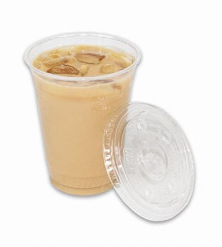 2dayship premium plastic clear pet cups with flat lids, 50 count, 12 ounce for sale