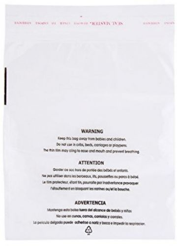 Self seal clear poly bags with suffocation warning, easy peel and stick (500 14 for sale