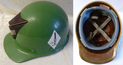 VINTAGE 1959 MSA MINE SAFETY APPLIANCE GREEN SKULLGARD HARD HAT w LIGHT CLIP USA