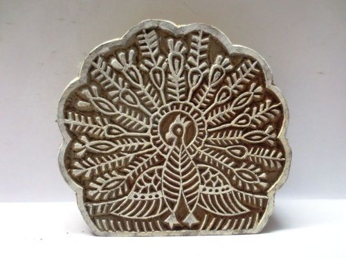 WOODEN HAND CARVED TEXTILE PRINT FABRIC BLOCK STAMP PEACOCK BIRD CARVING DESIGN