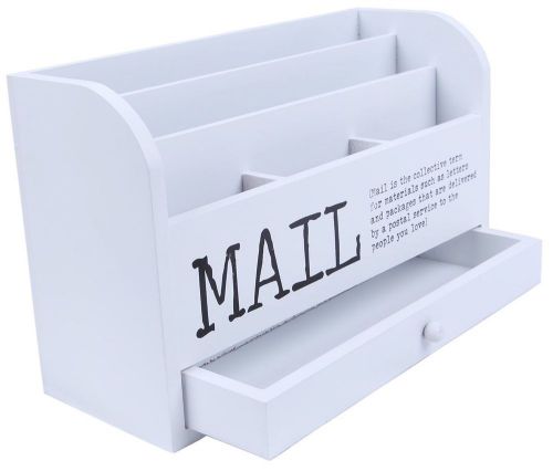 Mail Organizer - 3 Tiered White Letter File Wooden Desk Compartment Sorter Or...
